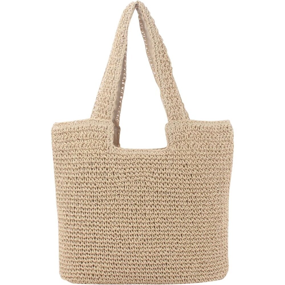 Women Beige Weaving Casual Retro Bag with Zipper Closure Shoulder Handbag Purse